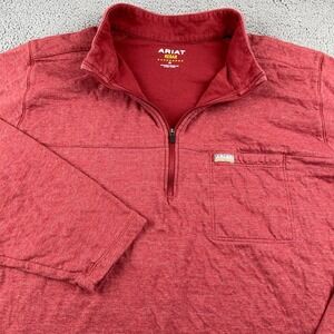 Ariat Sweatshirt Mens Large Red 1/4 Zip Rebar Foundation Pullover Workwear